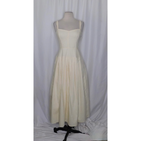 NWT!! J. CREW Pleated Drop-Waist Dress Crinkle Cotton Blend Natural Ivory Size 0 - Picture 3 of 15